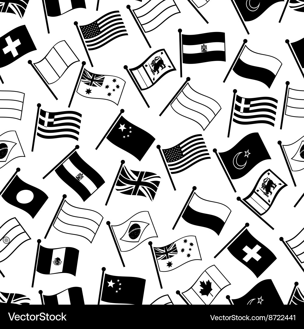 Curved flags of different country seamless pattern vector image