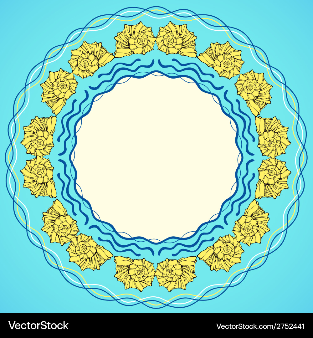 Decorative round frame with shells Vector Image