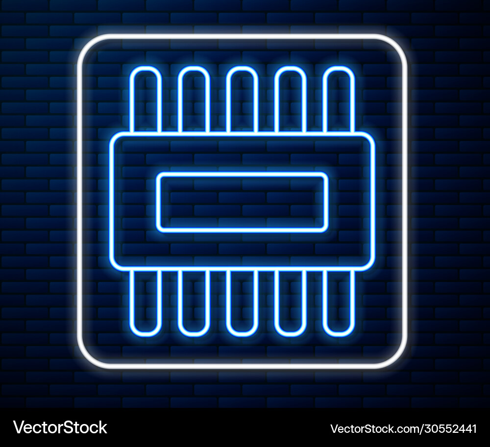Glowing neon line computer processor Glowing neon line computer processor vector image