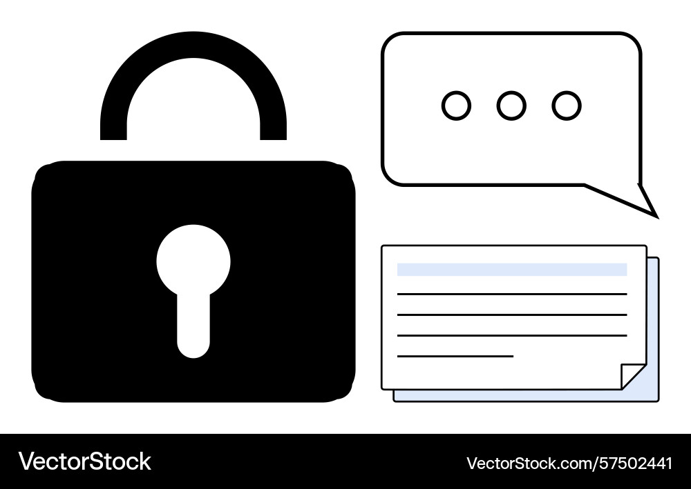 Lock with speech bubble and documents representing vector image
