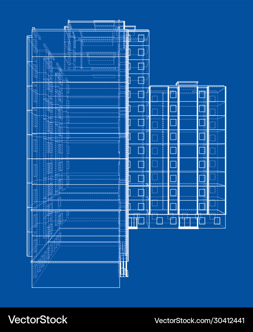 Multi-Story Building Wireframe Model vector image