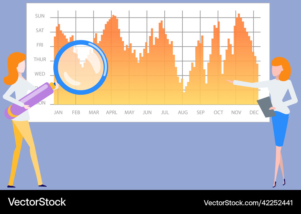 Presenters show statistical indicators and data Presenters show statistical indicators and data Vector Image