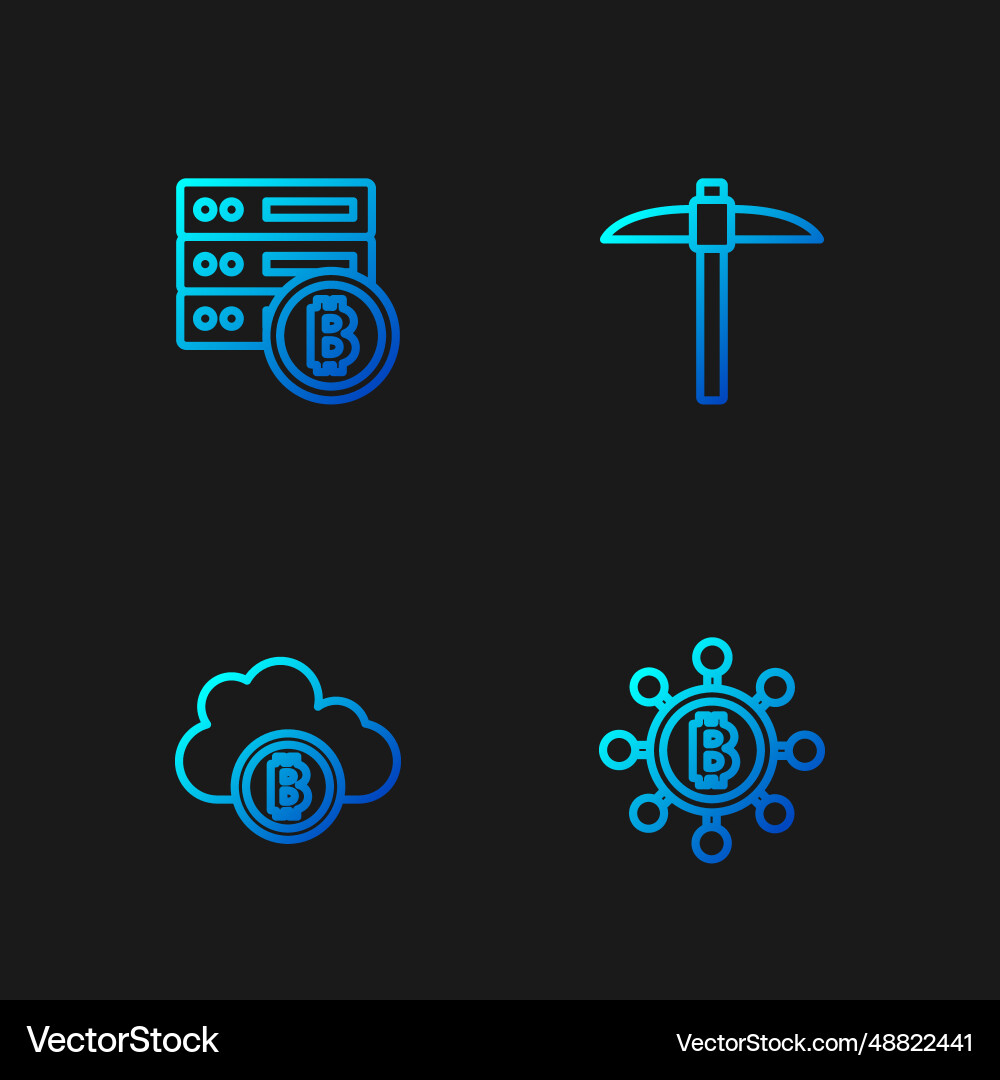 Set line blockchain technology bitcoin Set line blockchain technology bitcoin vector image