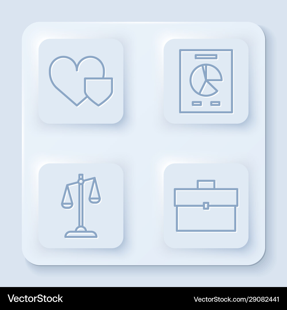 Set line heart with shield document graph Set line heart with shield document graph vector image