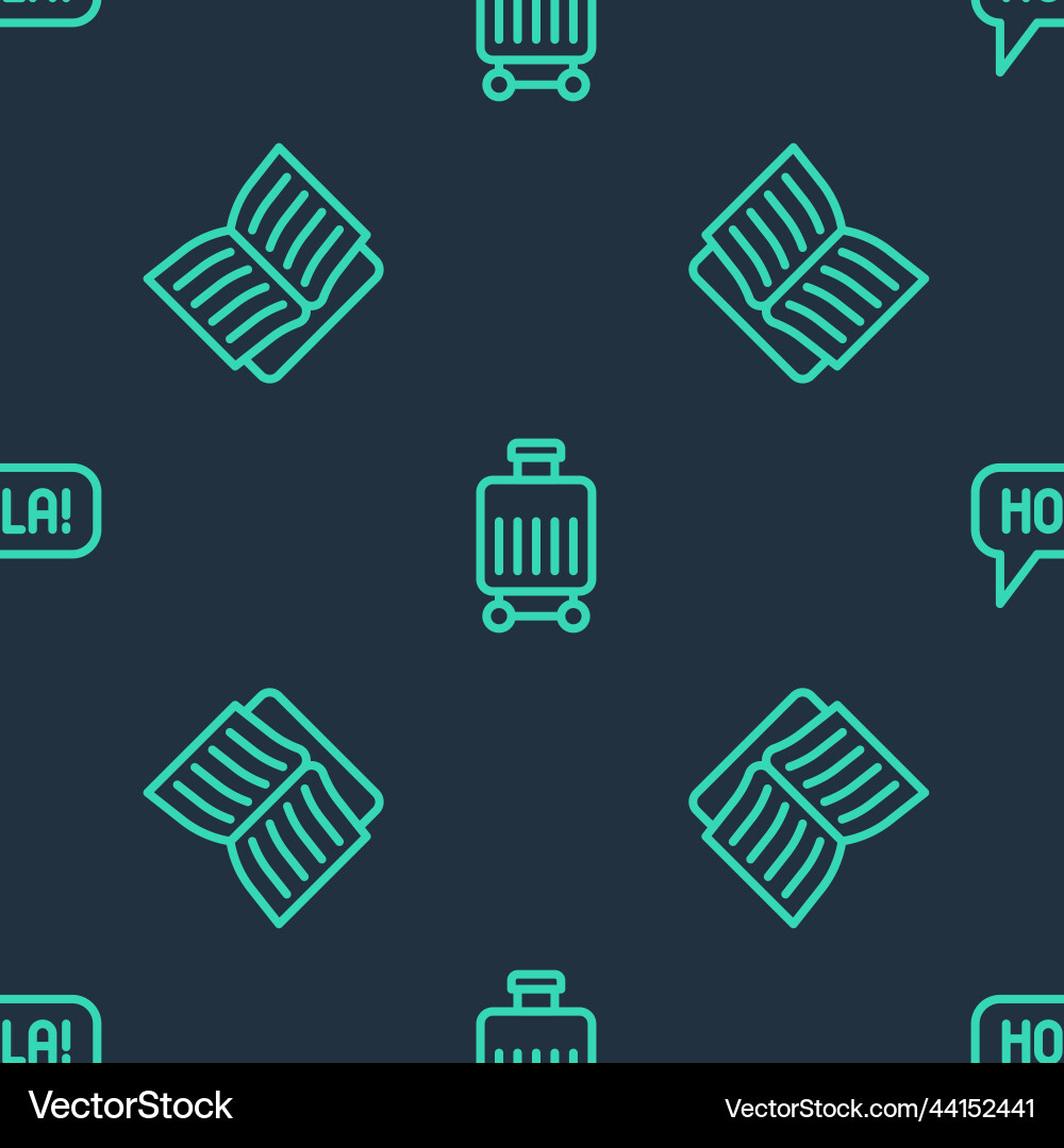 Set line suitcase open book and hola in different Set line suitcase open book and hola in different vector image