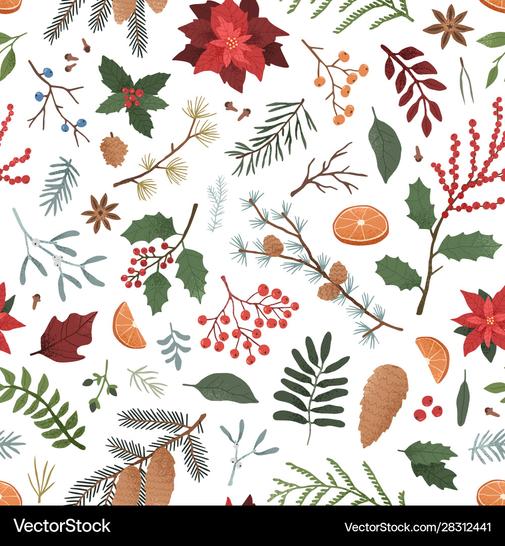 Winter Botanical Seamless Pattern Vector Image