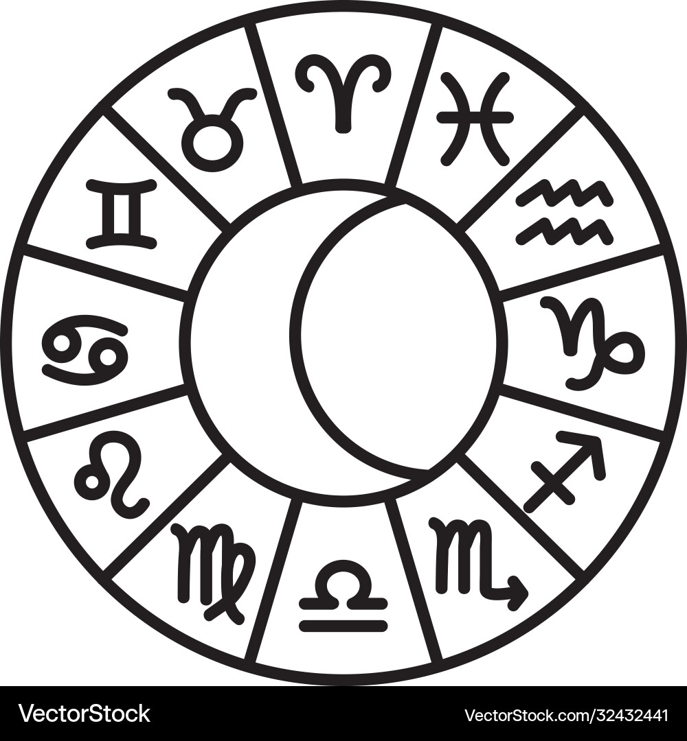 Zodiac Kreis mit Astrologie Symbol Linie Zodiac Kreis mit Astrologie Symbol Linie vektorbild
