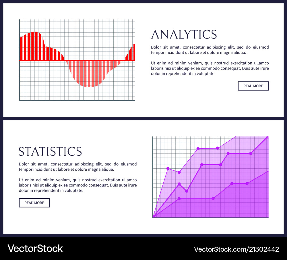 Analytics and statistics web informative posters Analytics and statistics web informative posters Vector Image