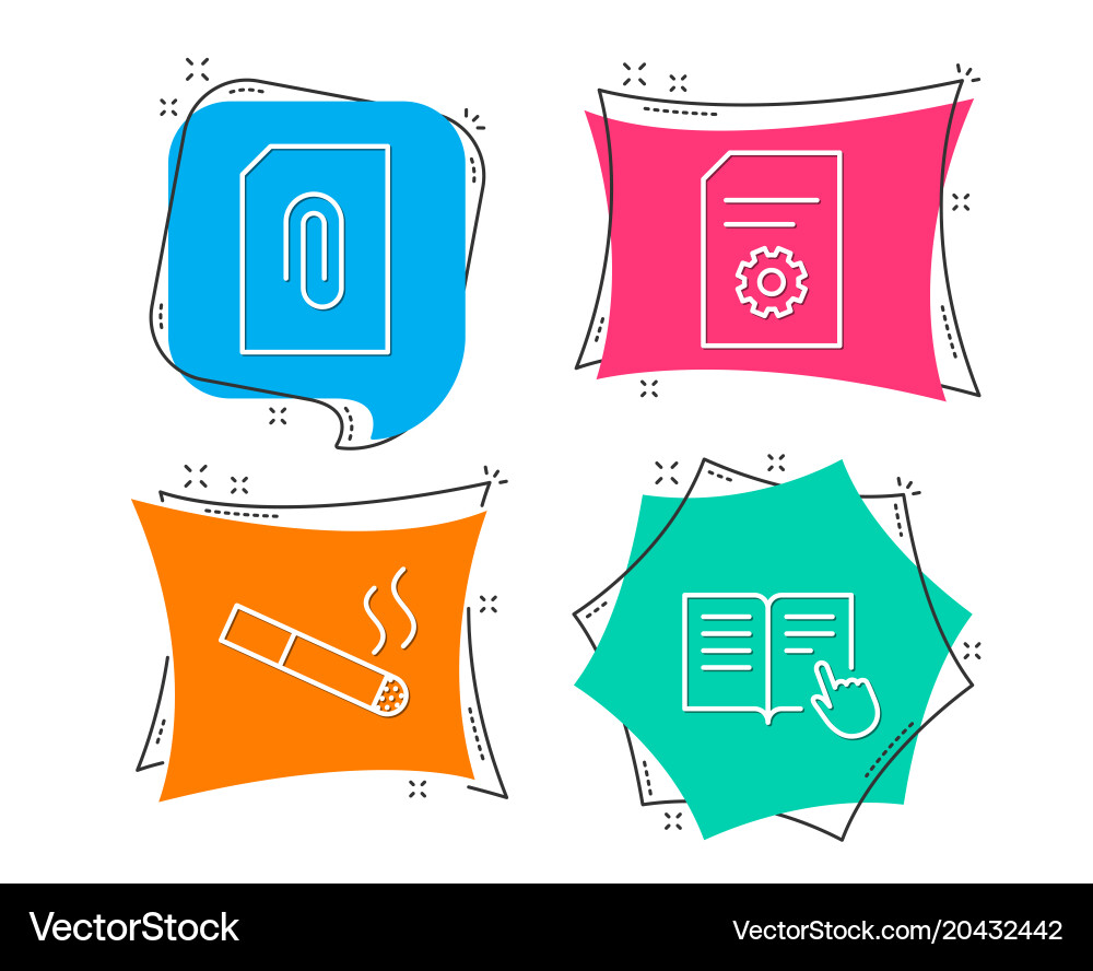 Attachment smoking and file settings icons read Vector Image