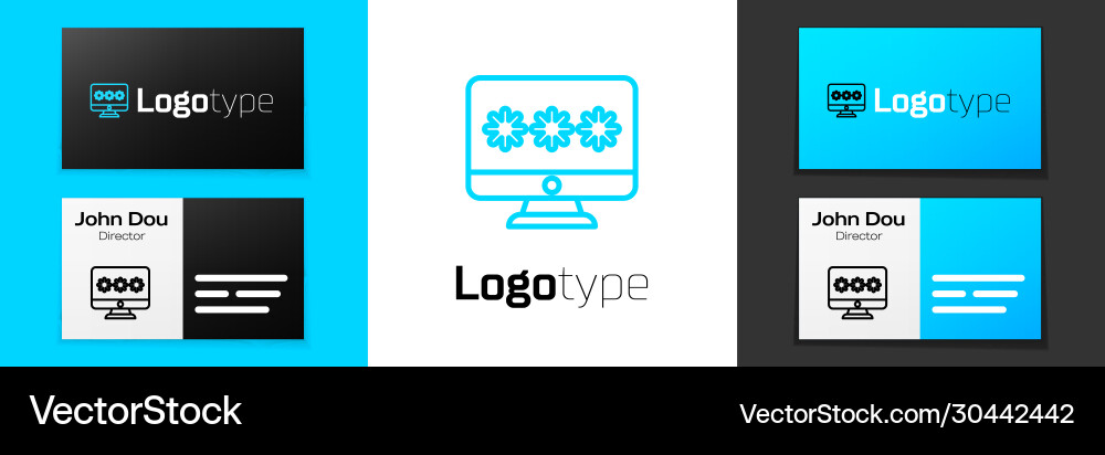 Blue line monitor with password notification icon Blue line monitor with password notification icon vector image