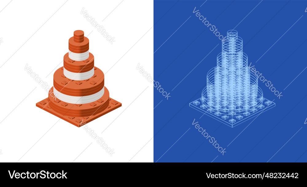Concept with traffic cone in isometric style Concept with traffic cone in isometric style vector image