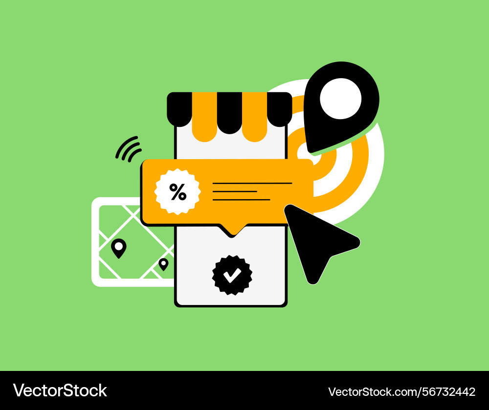 Geo push notifications concept with mobile device Vector Image