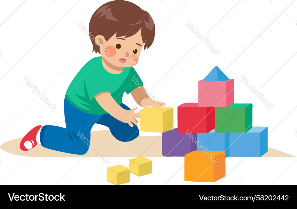 Happy Boy with Blocks Vector Image