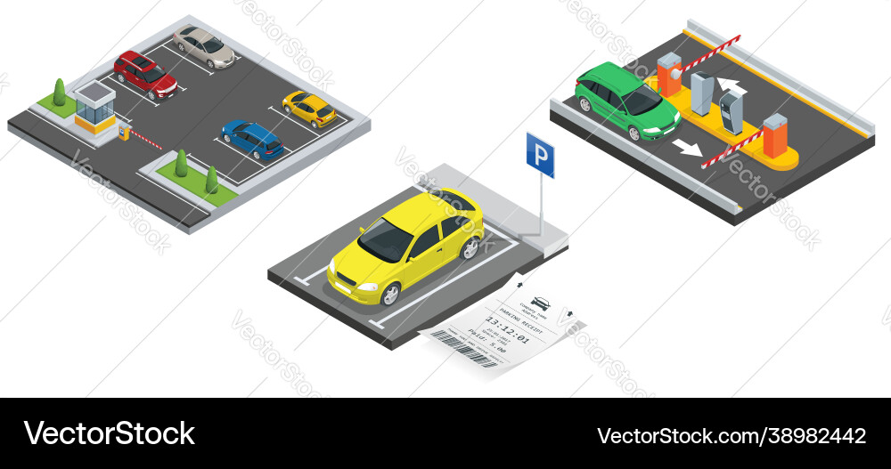 Isometric city parking lot with a set different vector image