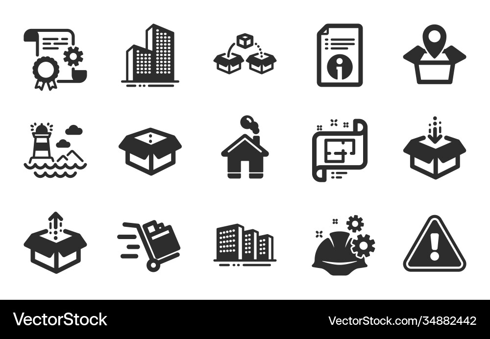 Push cart lighthouse and working process icons Push cart lighthouse and working process icons vector image