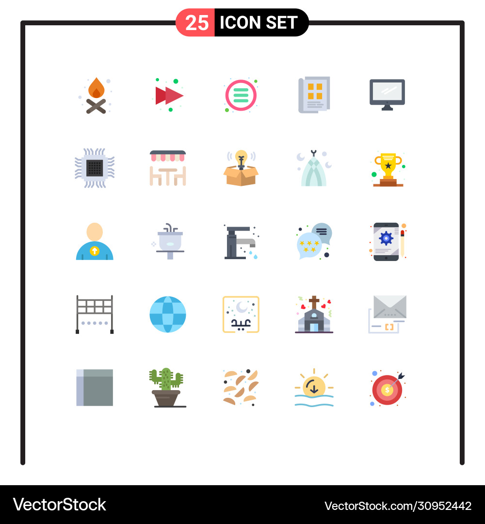 Set 25 flat colors on grid for device computer Vector Image