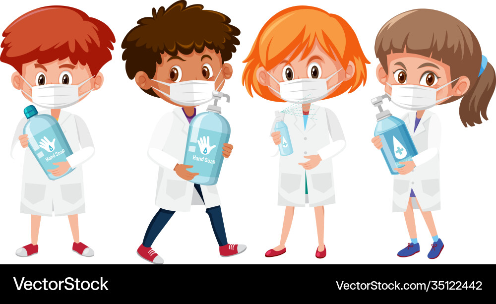 Set different children in doctor costume Set different children in doctor costume vector image