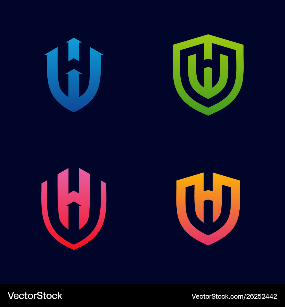 Set hw shield logo design initial Royalty Free Vector Image