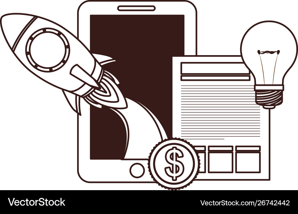 Set icons with space rocket vector image