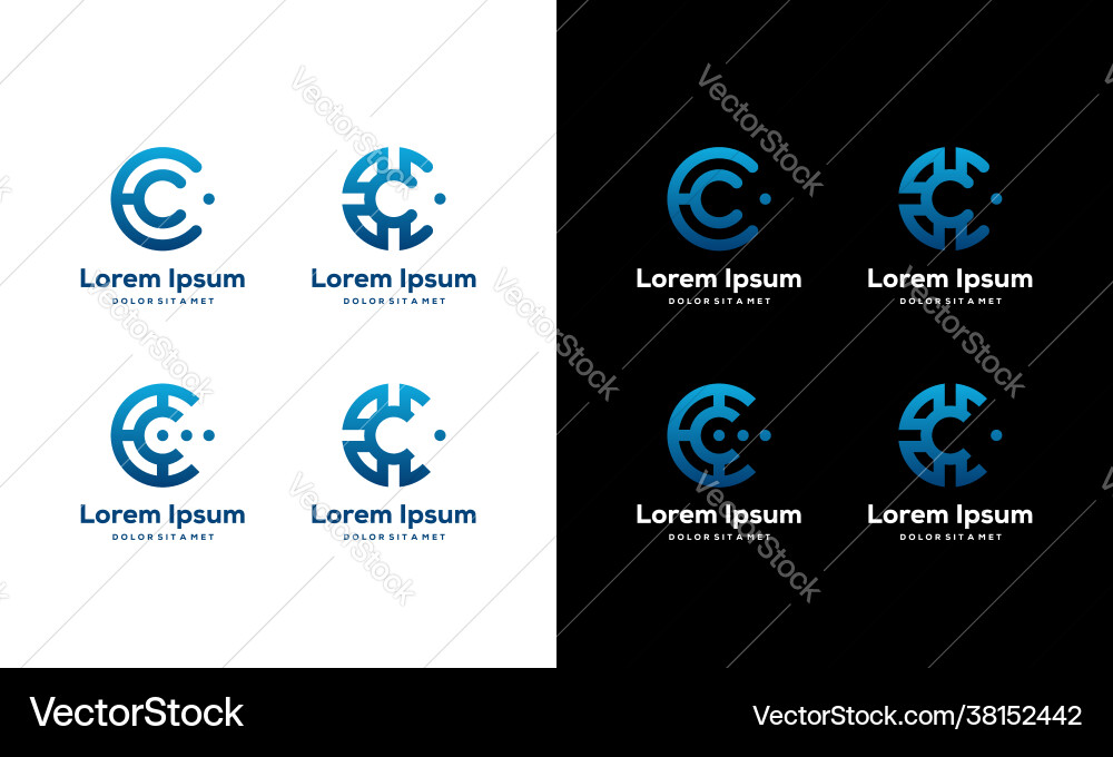 Set modern c initial logo tech Set modern c initial logo tech vector image