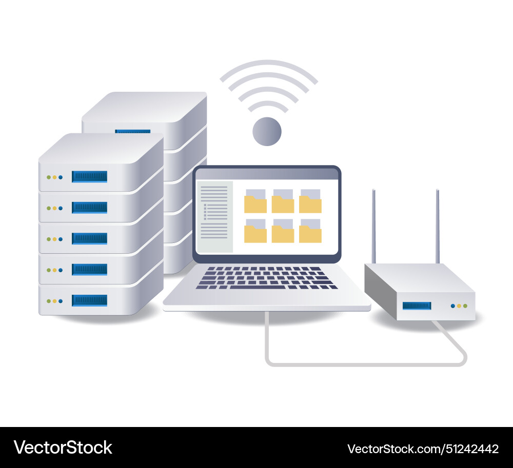 Wifi network computer server infographic 3d flat Wifi network computer server infographic 3d flat vector image