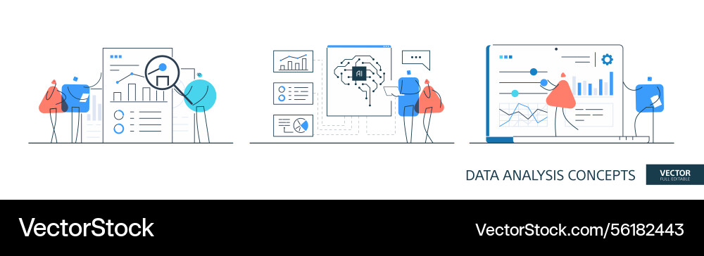 Ai analysis set in thin line style Ai analysis set in thin line style vector image