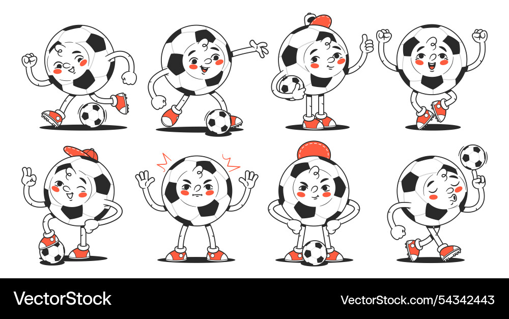 Comic groovy Fußball lustige Figuren zeigen Comic groovy Fußball lustige Figuren zeigen vektorbild