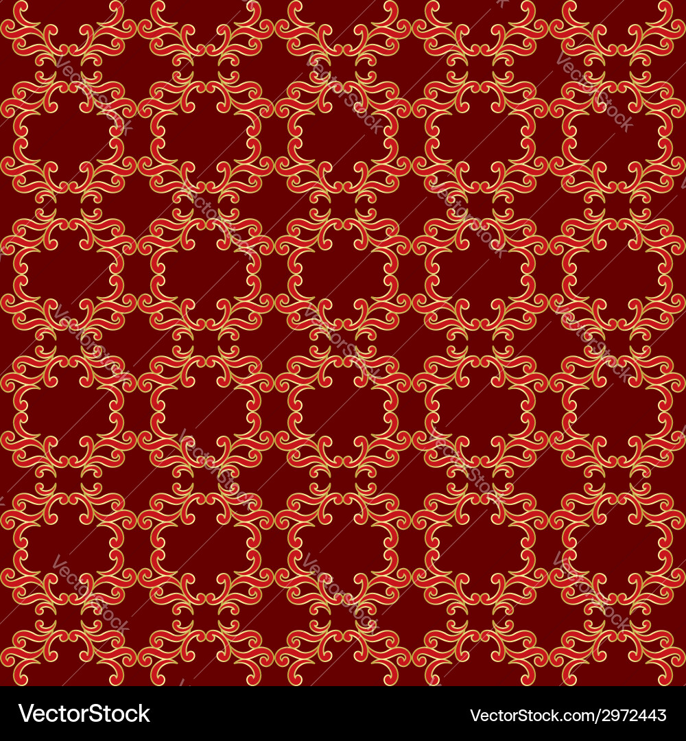 Dark red pattern with golden curved elements vector image