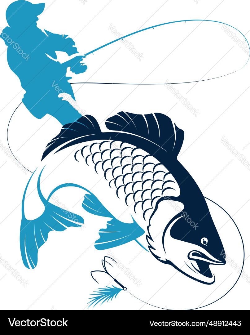 Fischer mit Angelrute und Fischfang Fischer mit Angelrute und Fischfang vektorbild