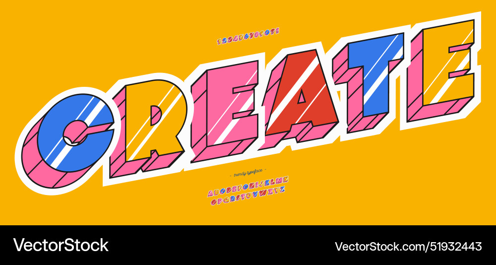 Font create 3d bold colorful style Font create 3d bold colorful style vector image