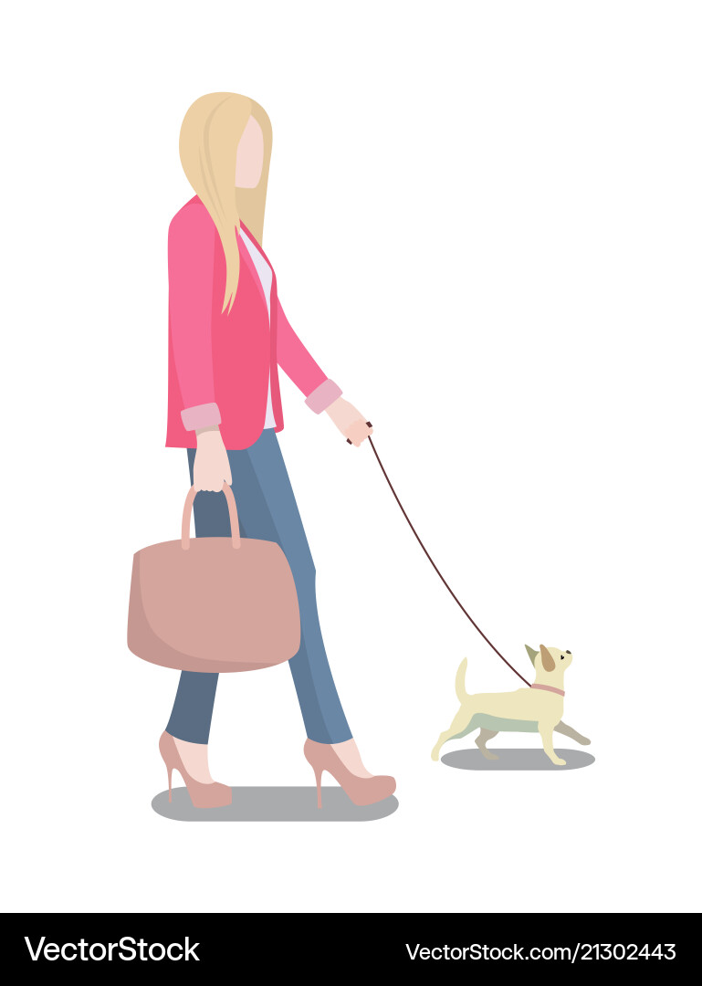 Frau wandelt ihren Hund poster Frau wandelt ihren Hund poster vektorbild