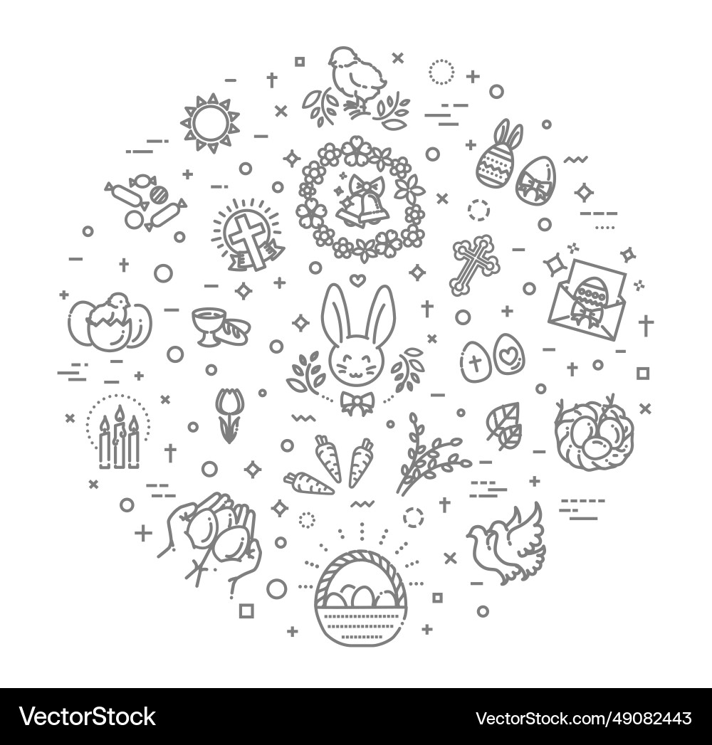 Happy easter flat line icon set Royalty Free Vector Image