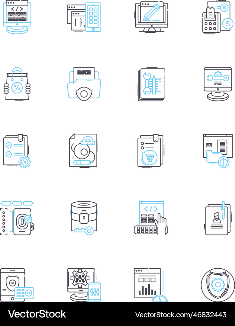Information assurance linear icons set encryption Information assurance linear icons set encryption vector image