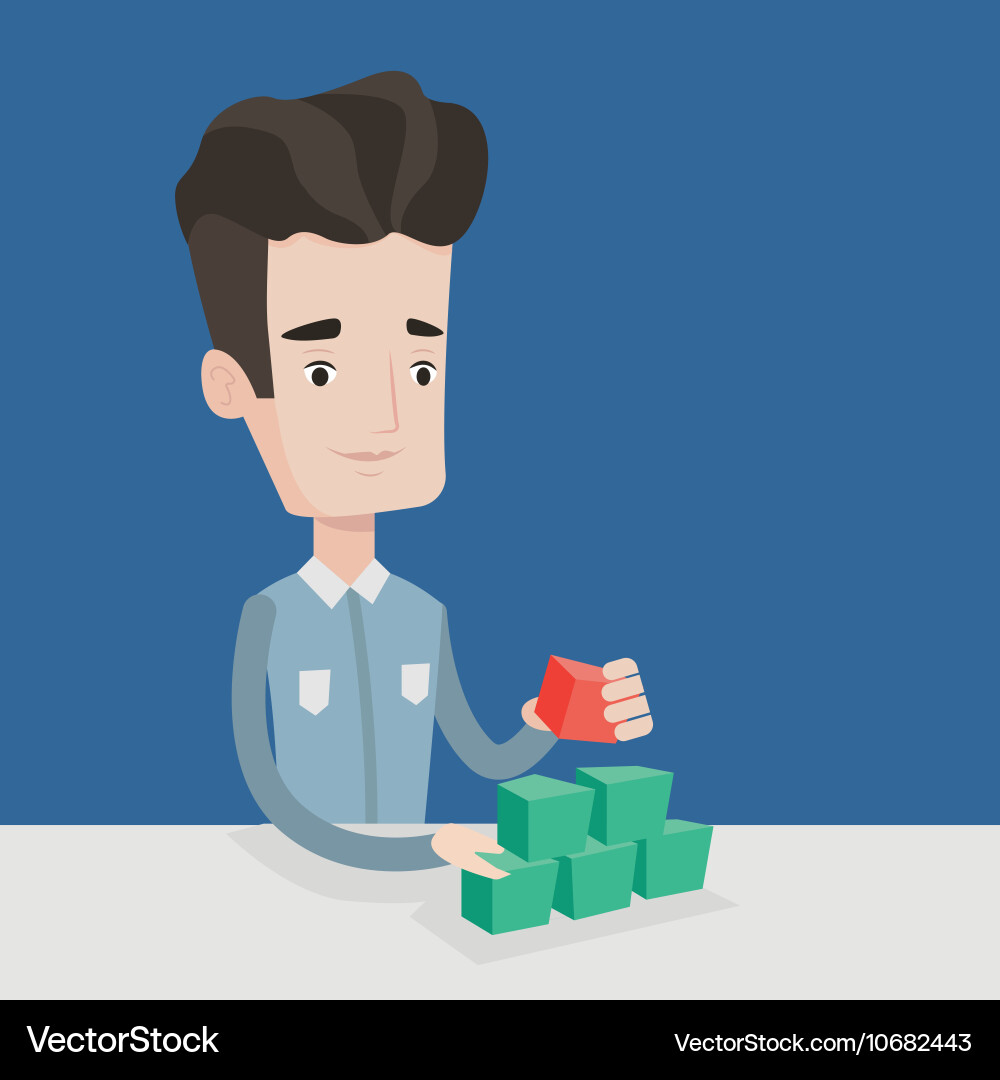 Man building pyramid of network avatars Vector Image