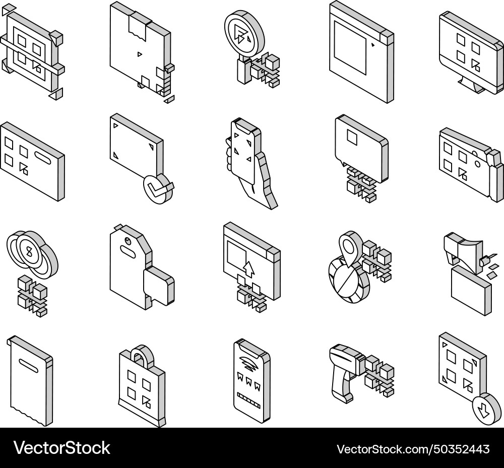 Qr code identification collection isometric icons Qr code identification collection isometric icons vector image