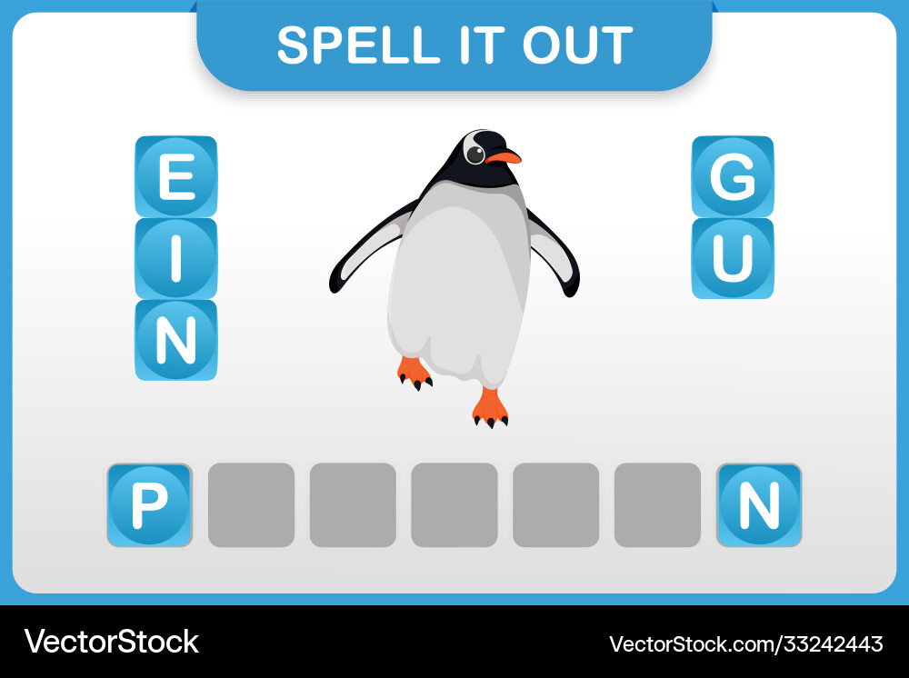 Schreibwort und Wortschatz Arbeitsblatt Pinguin Schreibwort und Wortschatz Arbeitsblatt Pinguin vektorbild