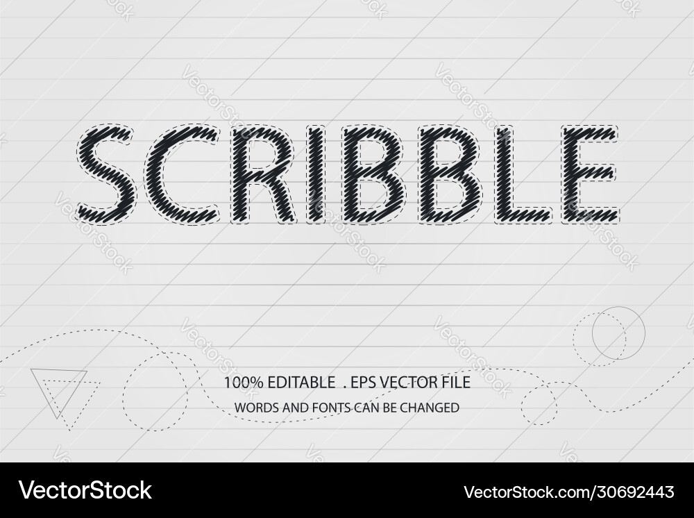 Scribble style editable text effect vector image