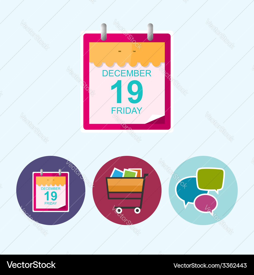 Set icons with calendar leafcart speech bubble vector image