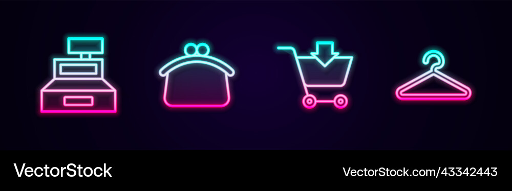 Set line cash register machine wallet add Set line cash register machine wallet add vector image