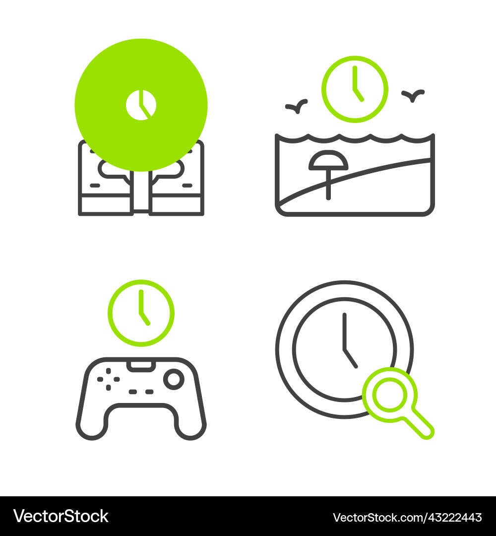 Set line magnifying glass with clock gamepad Set line magnifying glass with clock gamepad vector image