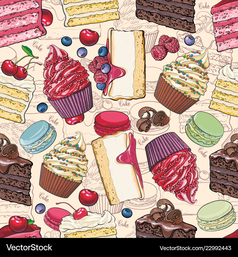 Sketchy Bakery Pattern - Cakes & Cookies vector image
