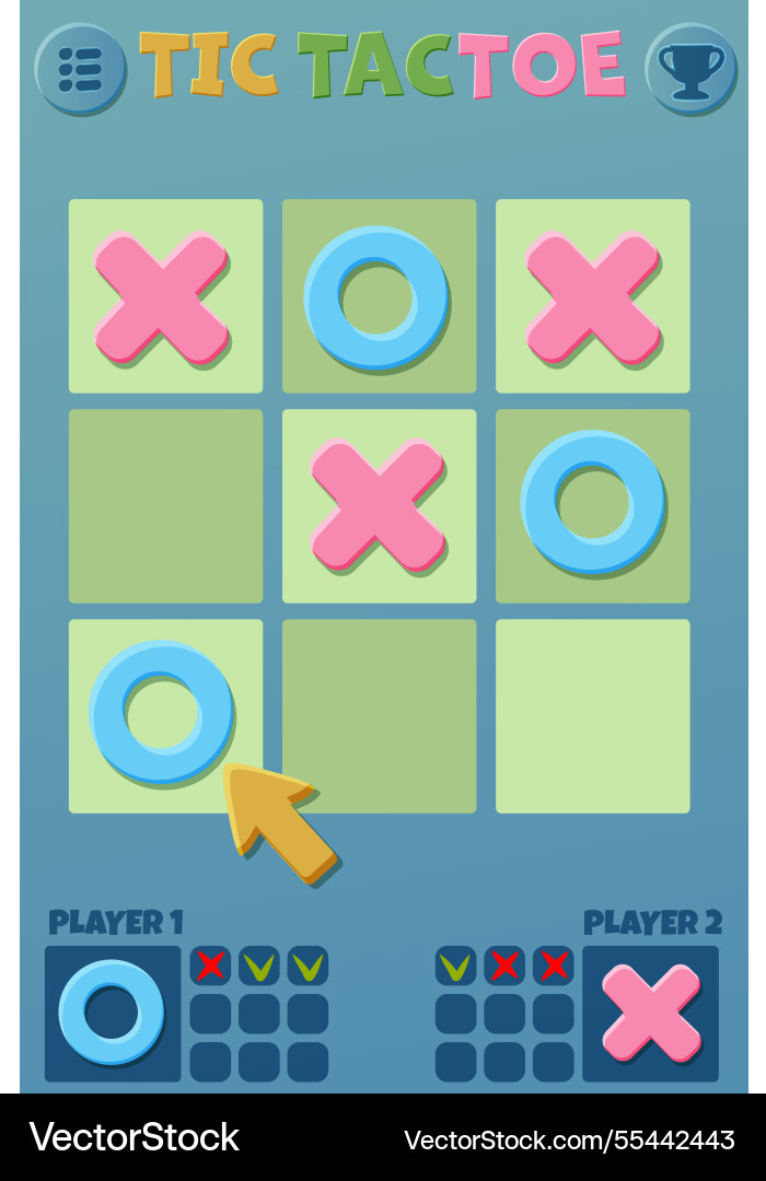 Tic tac toe ui with arow cursor board logic game Tic tac toe ui with arow cursor board logic game vector image