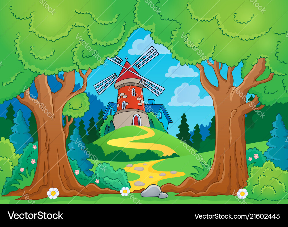 Tree theme with windmill 1 Tree theme with windmill 1 vector image