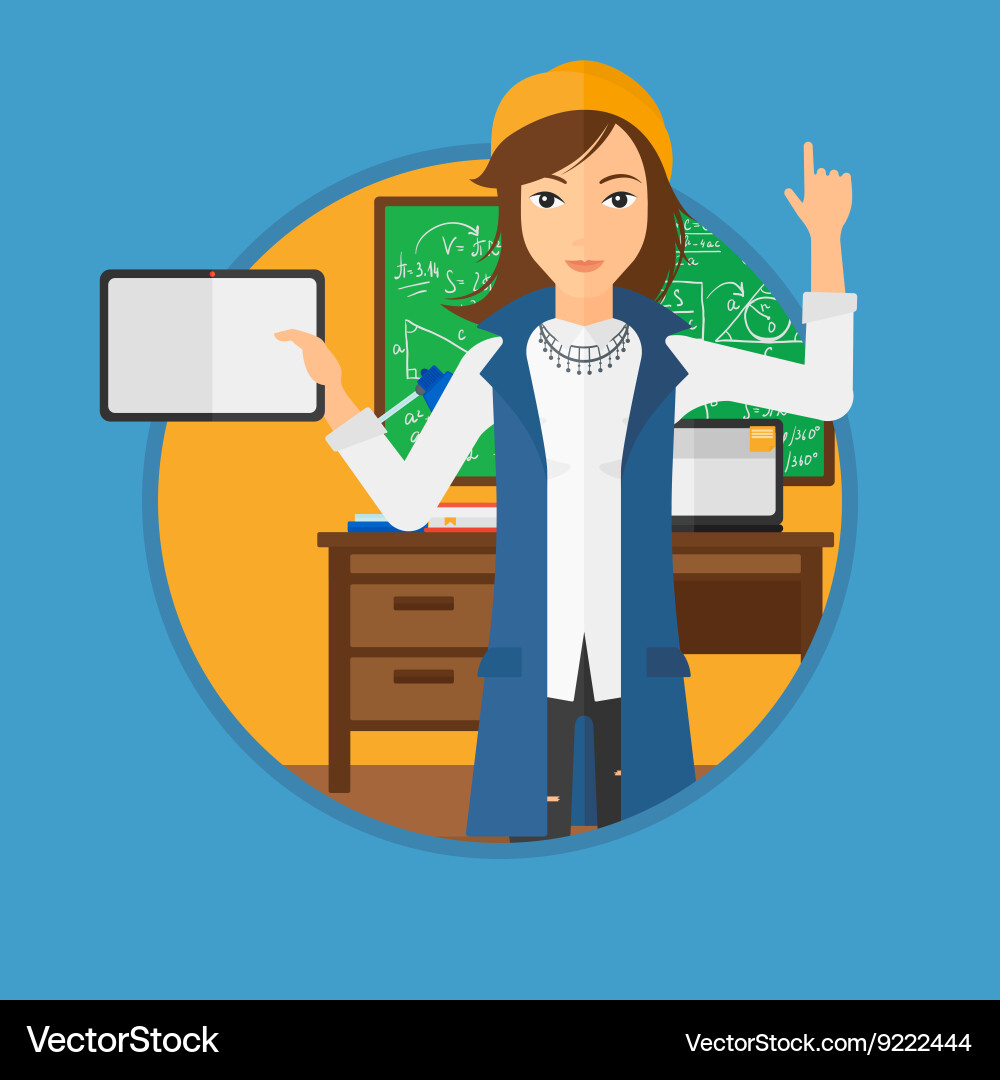 Female student using tablet computer in classroom Vector Image