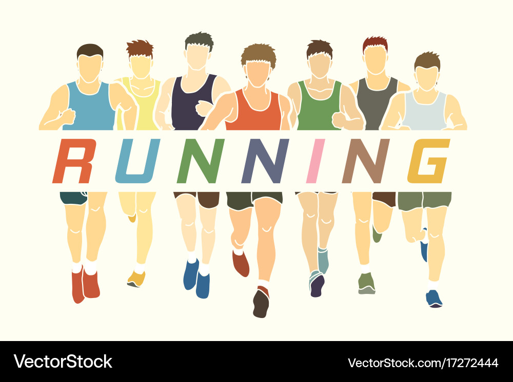 Group of men running with text vector image