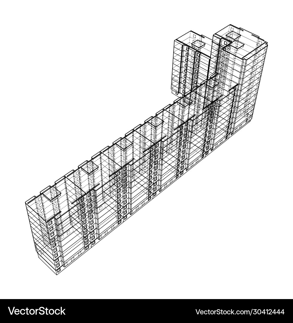 Multi-Story Building Wireframe Model Vector Image