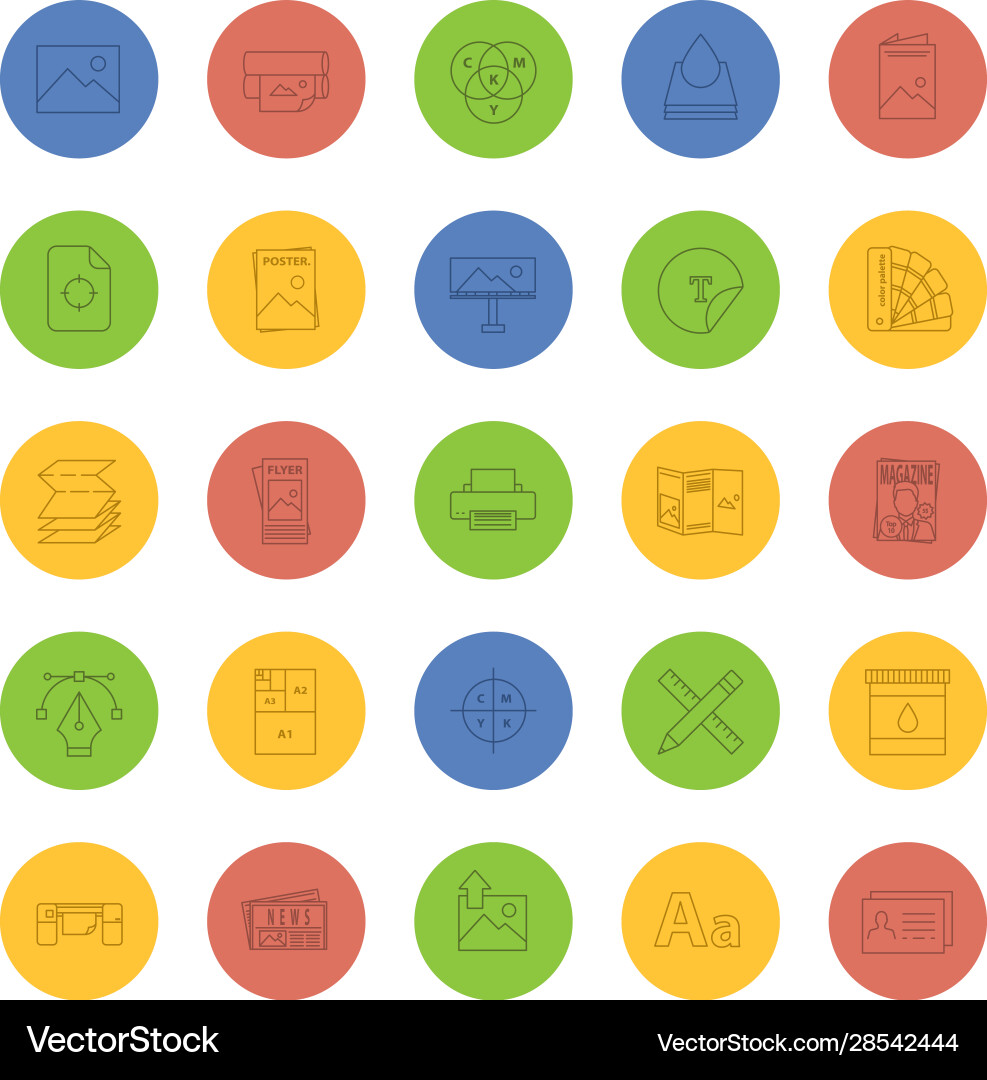 Printing linear icons set Vector Image