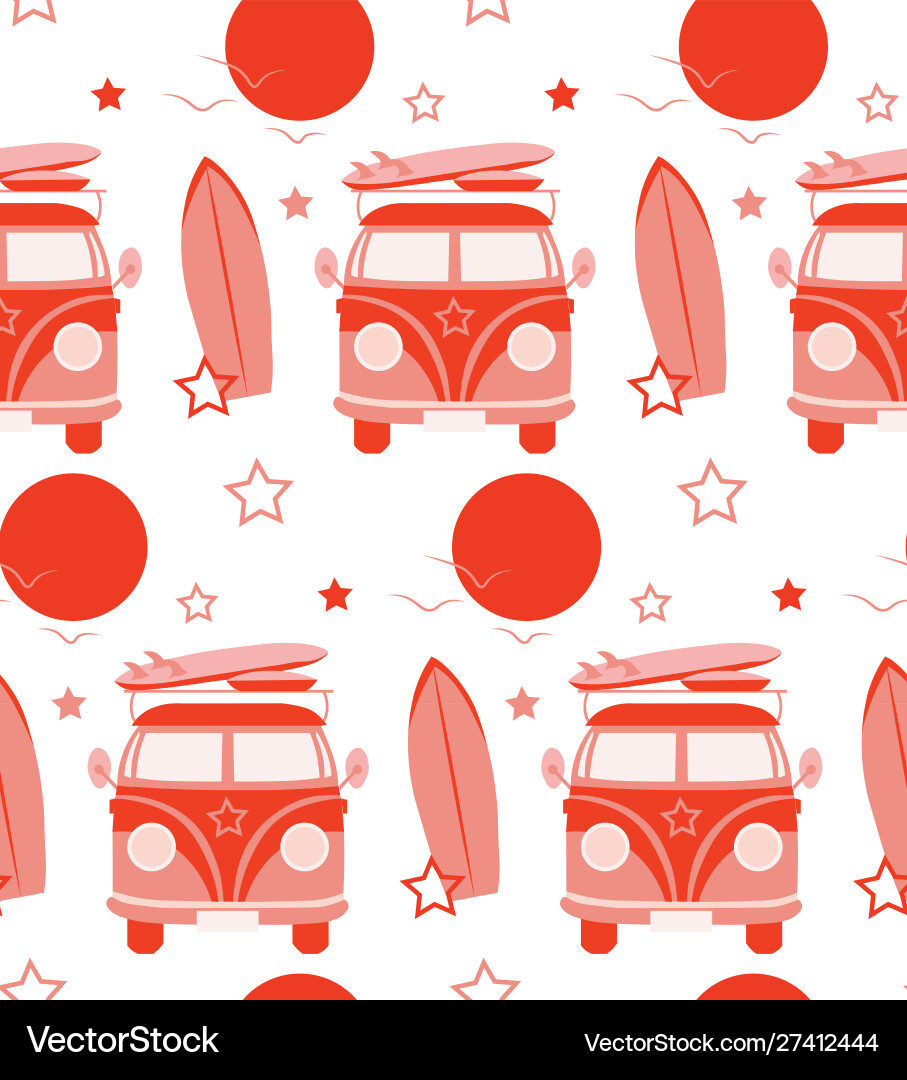 Retro Bus Pattern - Sunny Vibes vector image