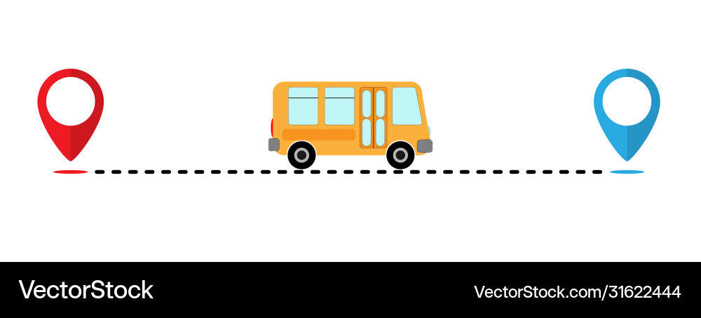 Route bus path from one point to another Route bus path from one point to another vector image