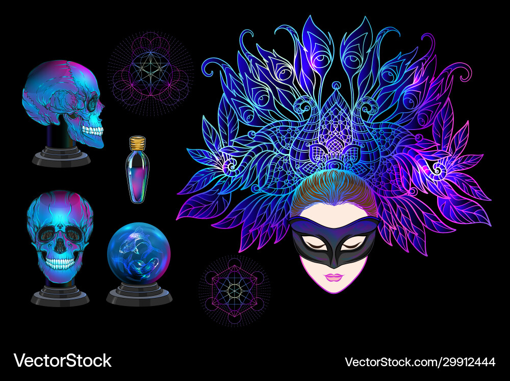 Young woman witch fortune teller with magic ball Vector Image
